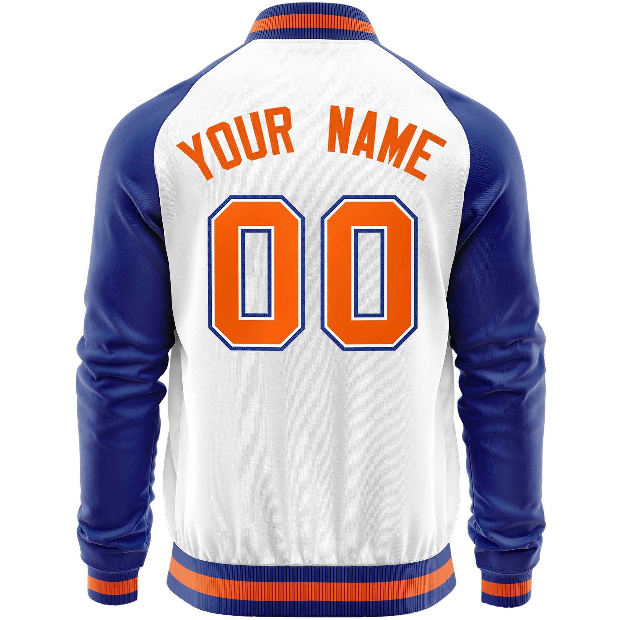 Custom White Royal Varsity Full-Zip Raglan Sleeves Letterman Baseball Jacket