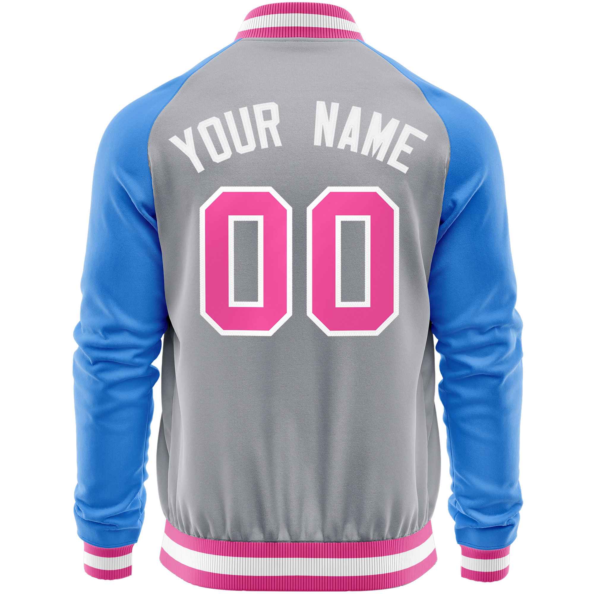 Custom Gray Powder Blue Varsity Full-Zip Raglan Sleeves Letterman Baseball Jacket