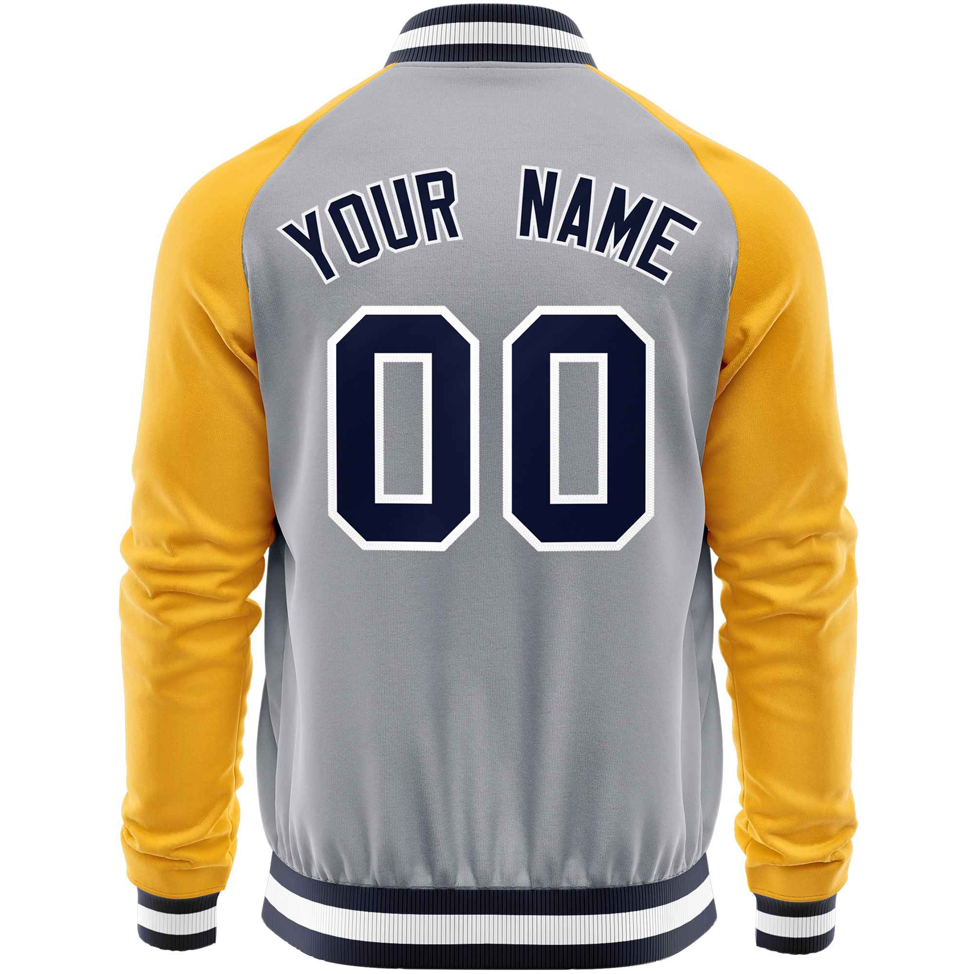 Custom Gray Yellow Varsity Full-Zip Raglan Sleeves Letterman Baseball Jacket