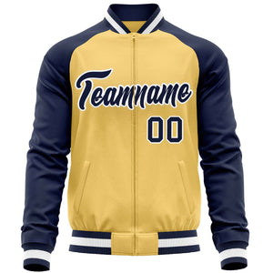 Custom Yellow Navy Varsity Full-Zip Raglan Sleeves Letterman Baseball Jacket