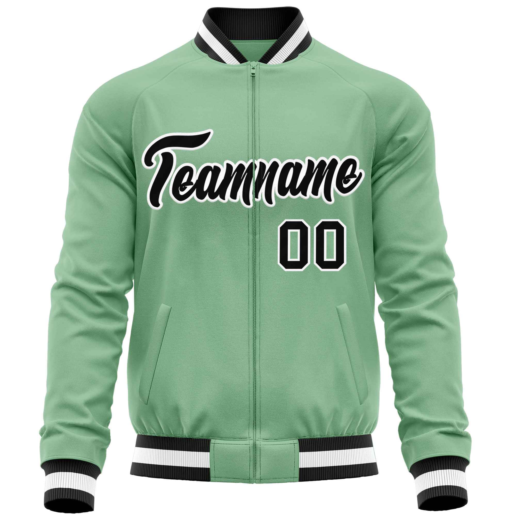 Custom Green Black Varsity Full-Zip Classic Style Letterman Baseball Jacket