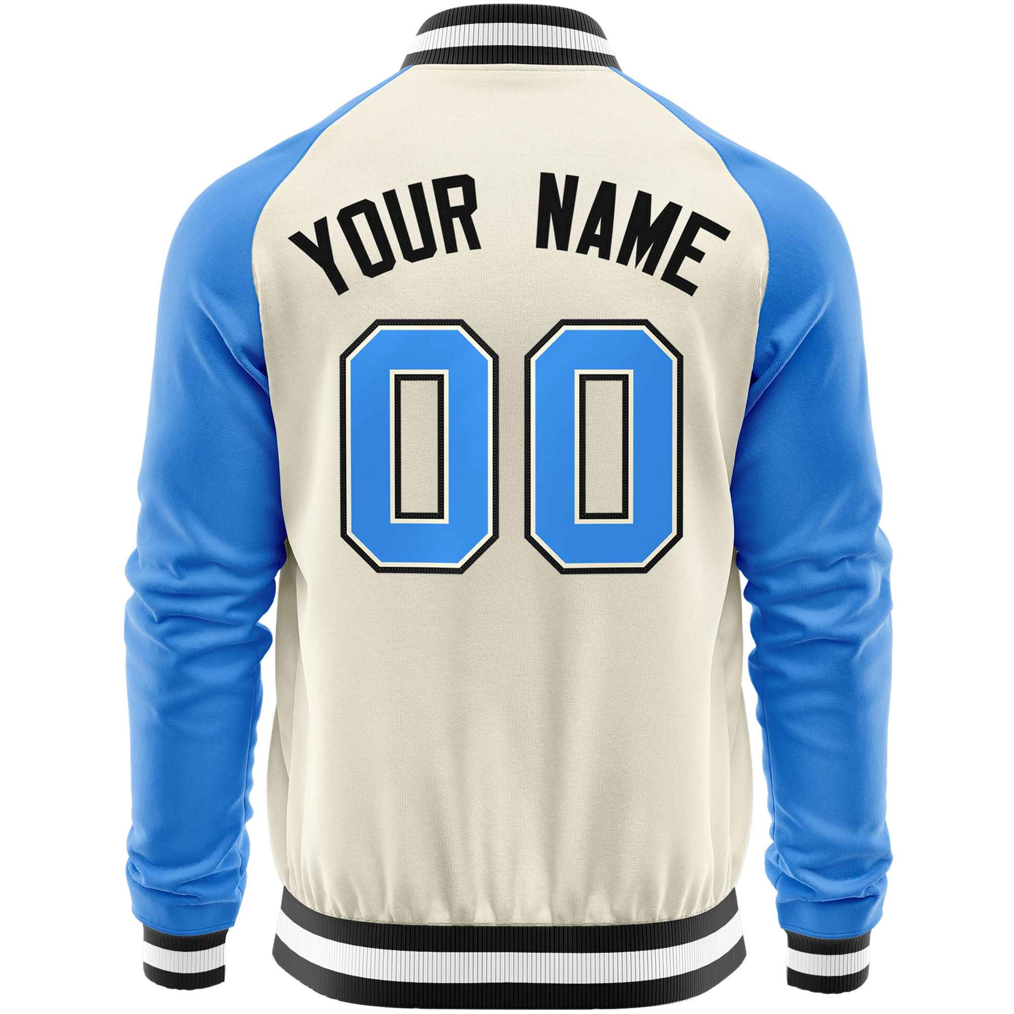 Custom Cream Powder Blue Varsity Full-Zip Raglan Sleeves Letterman Baseball Jacket