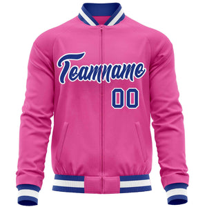 Custom Pink Royal Varsity Full-Zip Classic Style Letterman Baseball Jacket