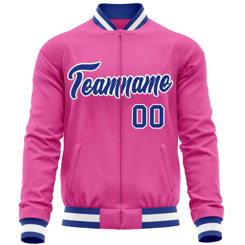Custom Pink Royal Varsity Full-Zip Classic Style Letterman Baseball Jacket