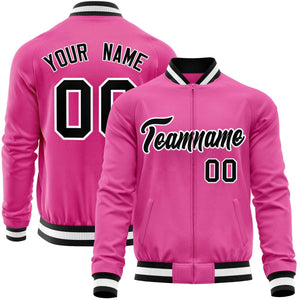 Custom Pink Black Varsity Full-Zip Classic Style Letterman Baseball Jacket