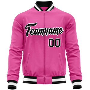 Custom Pink Black Varsity Full-Zip Classic Style Letterman Baseball Jacket