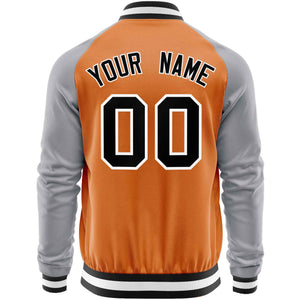 Custom Orange Gray Varsity Full-Zip Raglan Sleeves Letterman Baseball Jacket