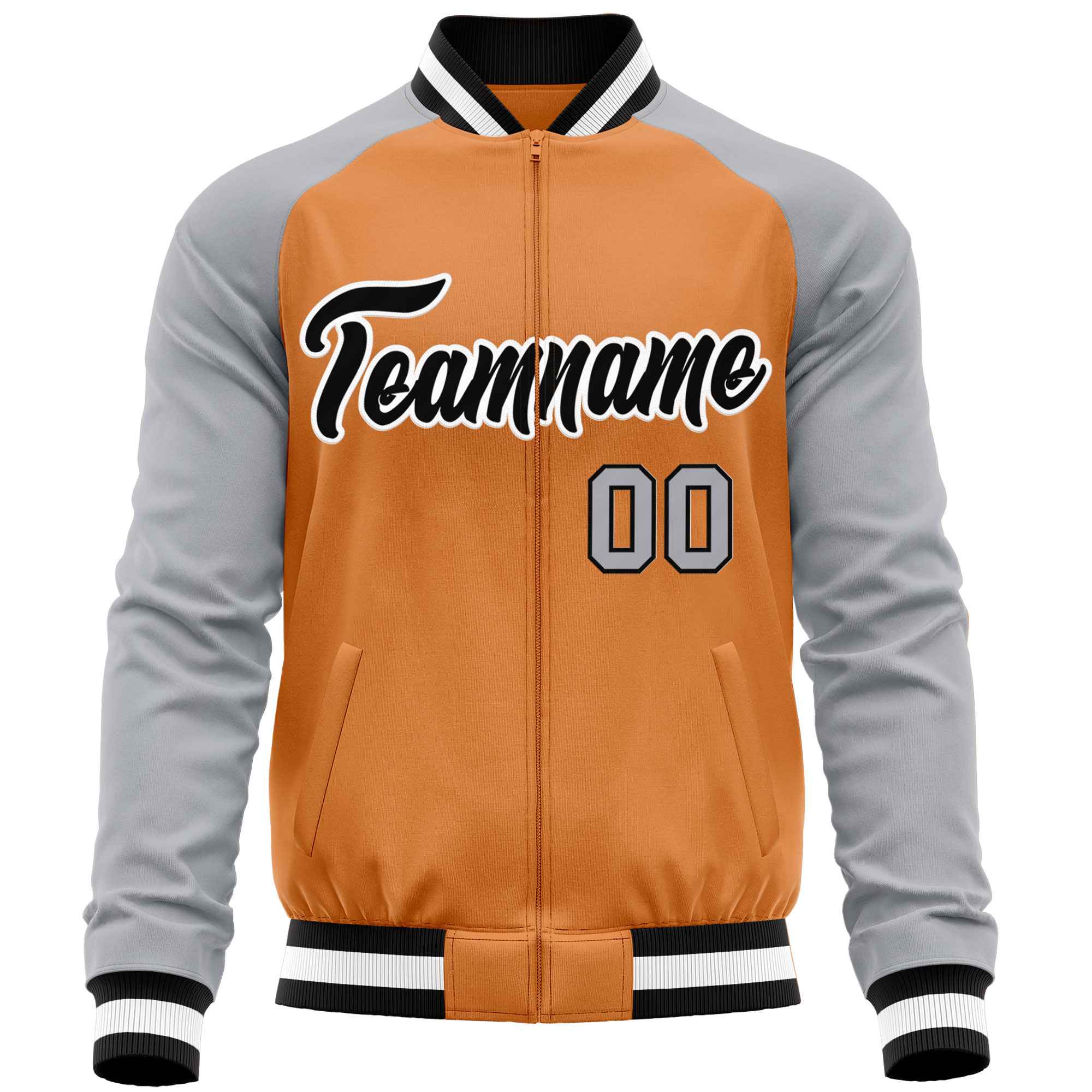 Custom Orange Gray Varsity Full-Zip Raglan Sleeves Letterman Baseball Jacket