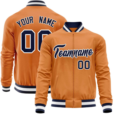 Custom Orange Navy Varsity Full-Zip Classic Style Letterman Baseball Jacket