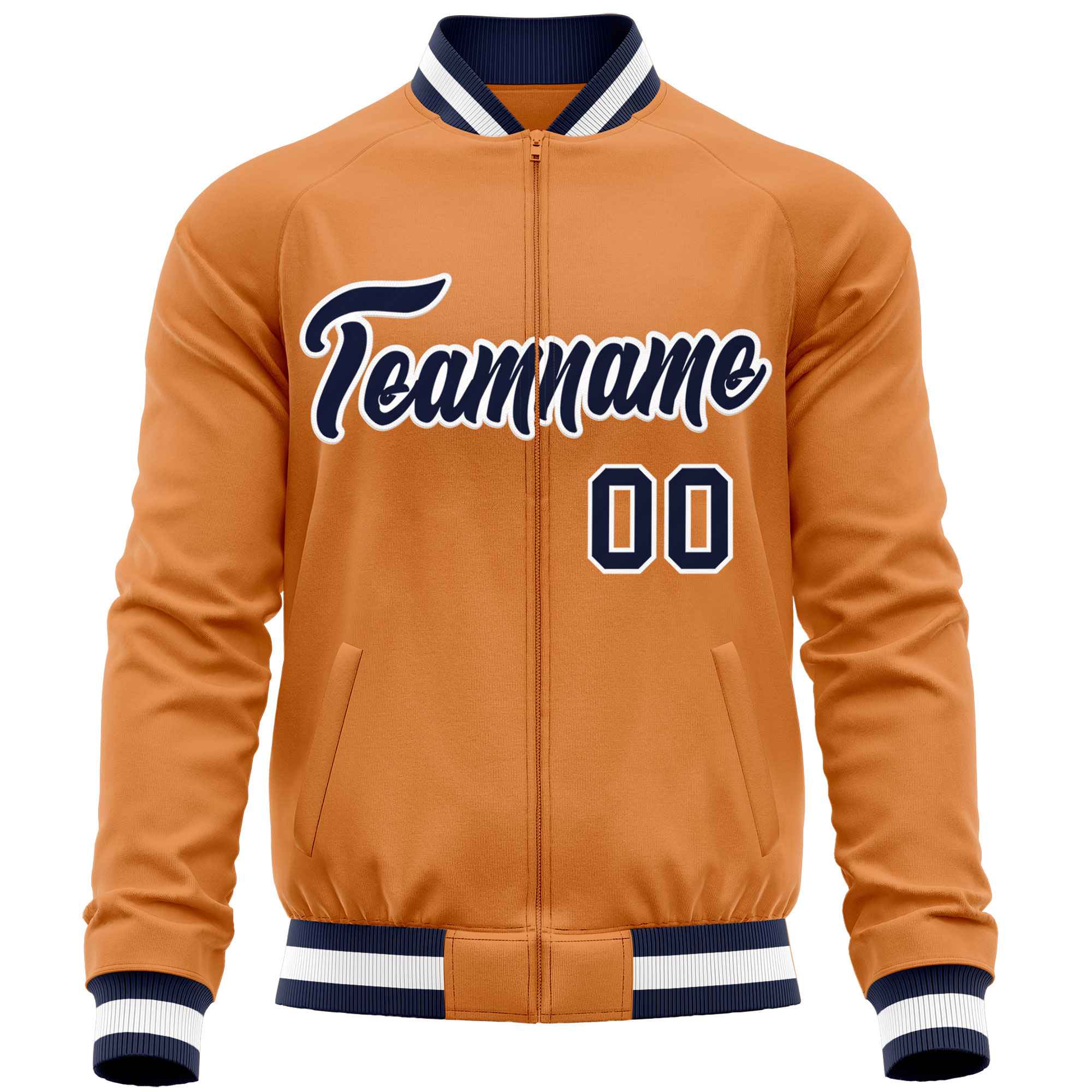 Custom Orange Navy Varsity Full-Zip Classic Style Letterman Baseball Jacket