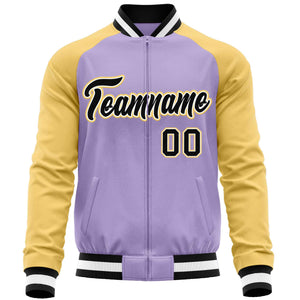 Custom Light Purple Yellow Varsity Full-Zip Raglan Sleeves Letterman Baseball Jacket