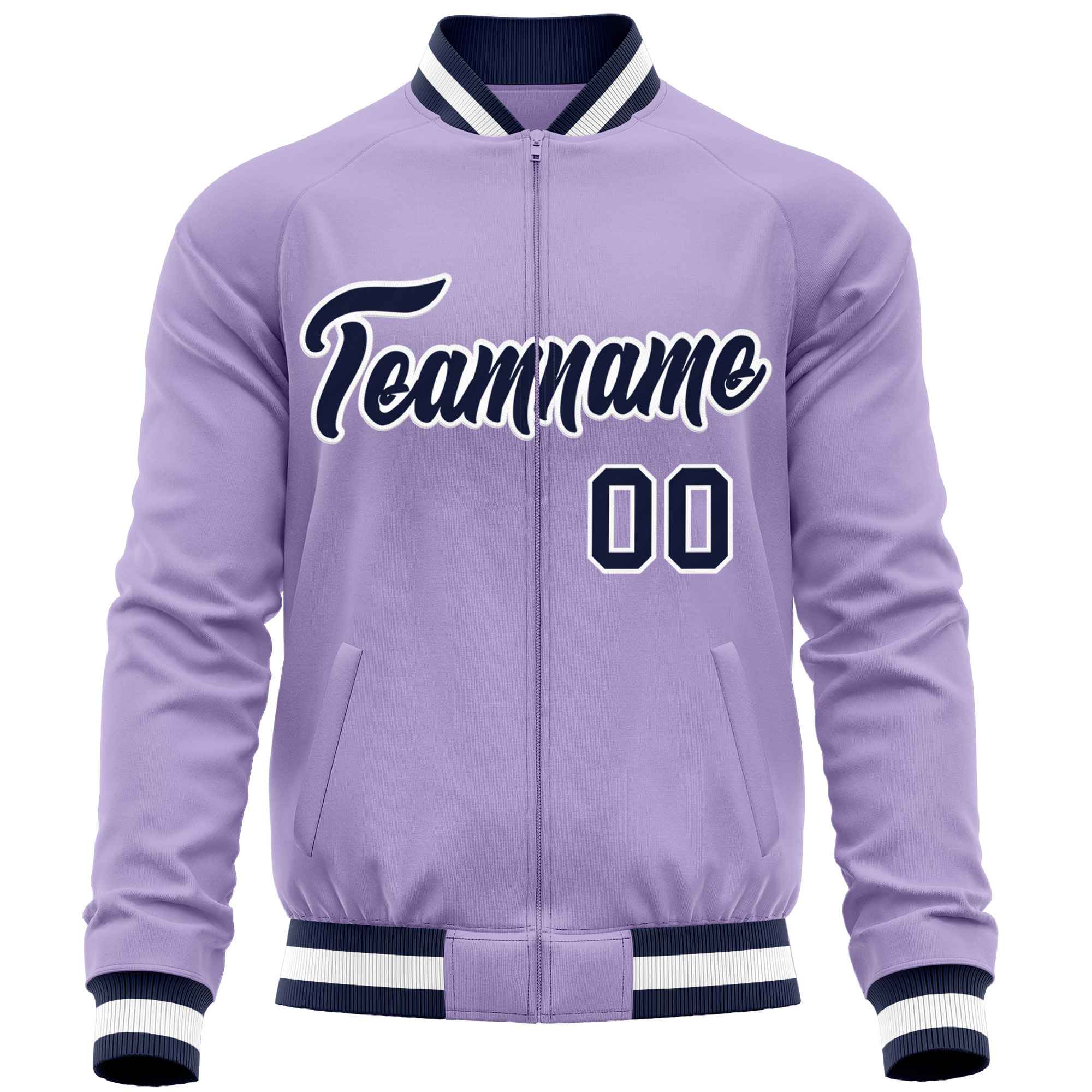 Custom Light Purple Navy Varsity Full-Zip Classic Style Letterman Baseball Jacket