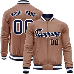 Custom Brown Navy Varsity Full-Zip Classic Style Letterman Baseball Jacket