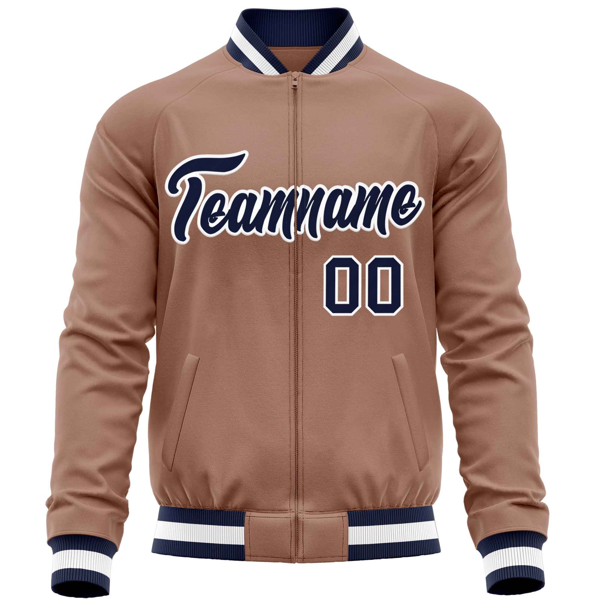 Custom Brown Navy Varsity Full-Zip Classic Style Letterman Baseball Jacket