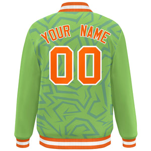 Custom Green Orange-White Stripe Graffiti Pattern Varsity Full-Snap Jacket