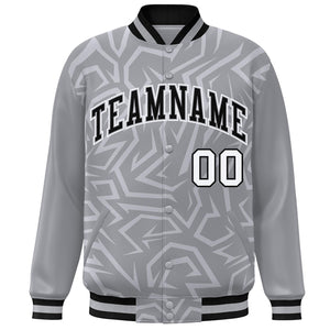 Custom Gray Black-White Stripe Graffiti Pattern Varsity Full-Snap Jacket