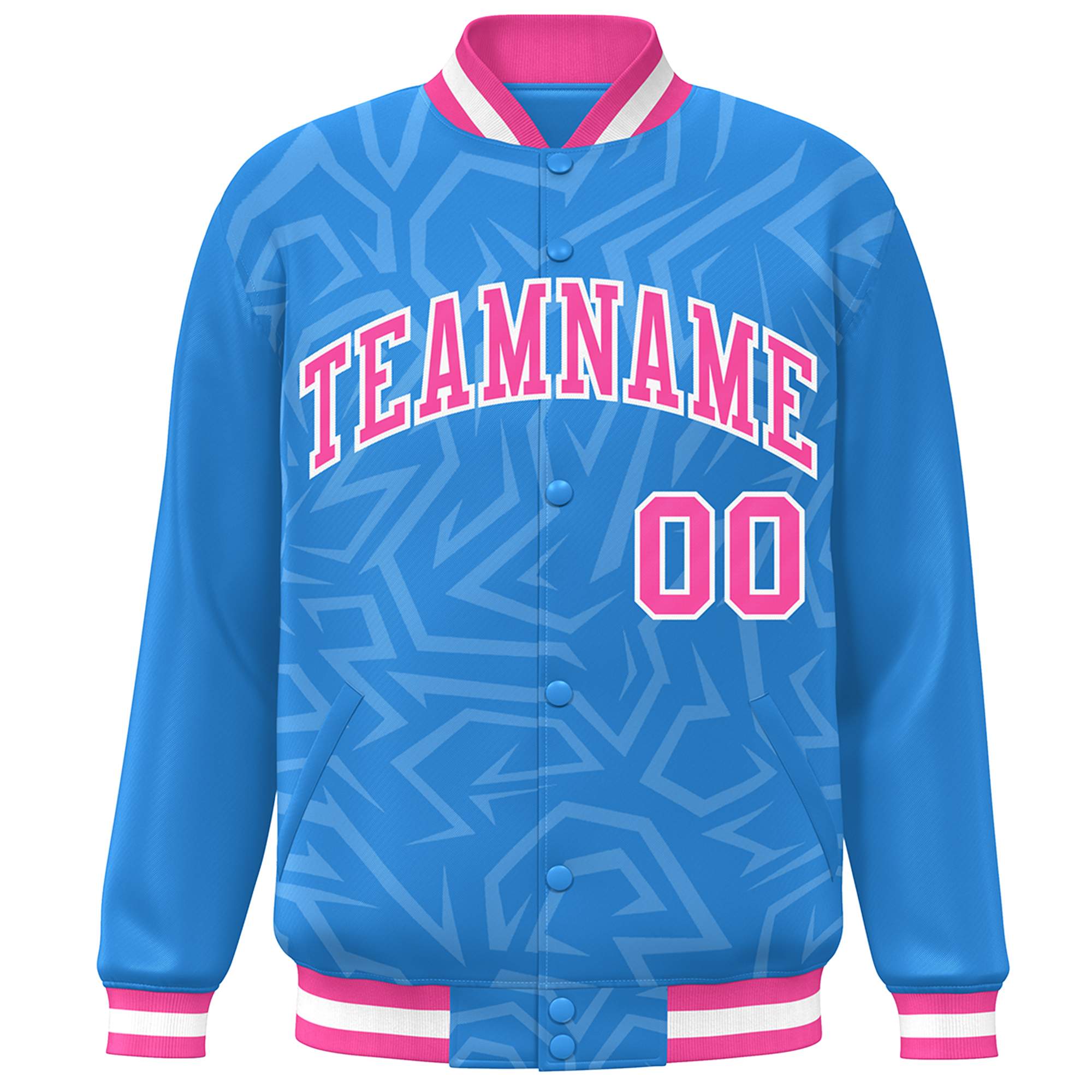 Custom Powder Blue Pink-White Stripe Graffiti Pattern Varsity Full-Snap Jacket