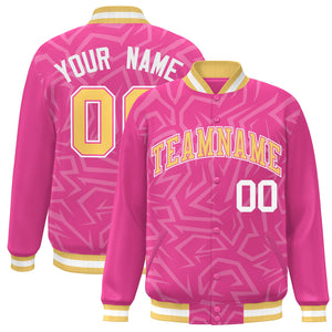 Custom Pink Gold-White Stripe Graffiti Pattern Varsity Full-Snap Jacket