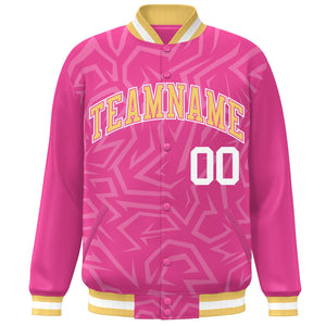 Custom Pink Gold-White Stripe Graffiti Pattern Varsity Full-Snap Jacket