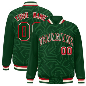 Custom Green White-Red Stripe Graffiti Pattern Varsity Full-Snap Jacket