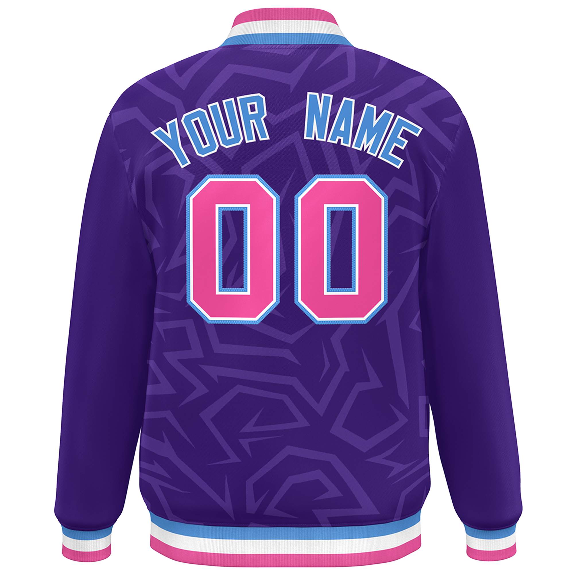 Custom Purple Pink-Powder Blue Stripe Graffiti Pattern Varsity Full-Snap Jacket