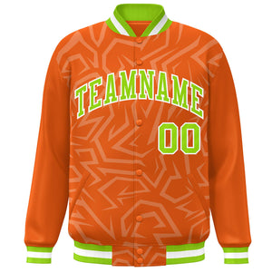 Custom Orange Neon Green-White Stripe Graffiti Pattern Varsity Full-Snap Jacket