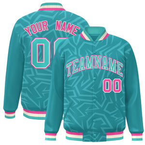 Custom Aqua Cream-Pink Stripe Graffiti Pattern Varsity Full-Snap Jacket