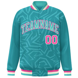 Custom Aqua Cream-Pink Stripe Graffiti Pattern Varsity Full-Snap Jacket