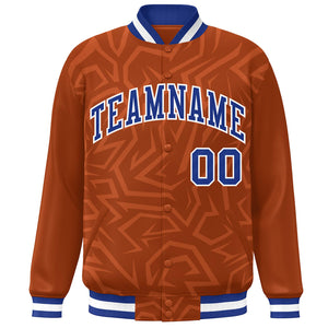 Custom Orange Royal-White Stripe Graffiti Pattern Varsity Full-Snap Jacket