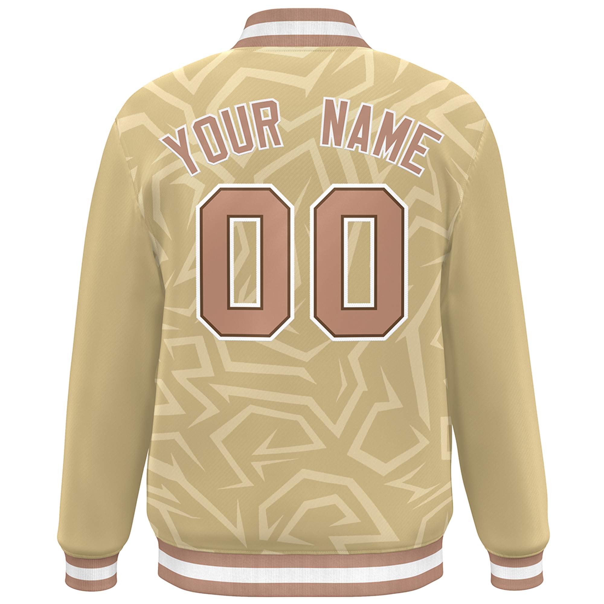 Custom Khaki Brown-White Stripe Graffiti Pattern Varsity Full-Snap Jacket