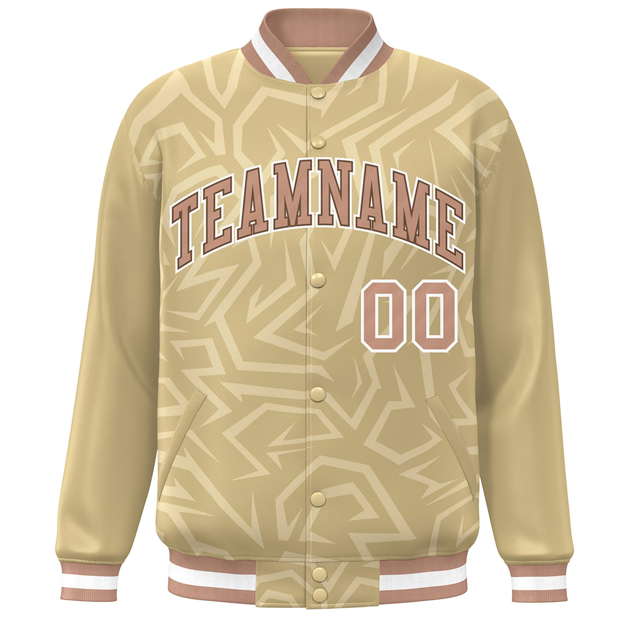 Custom Khaki Brown-White Stripe Graffiti Pattern Varsity Full-Snap Jacket