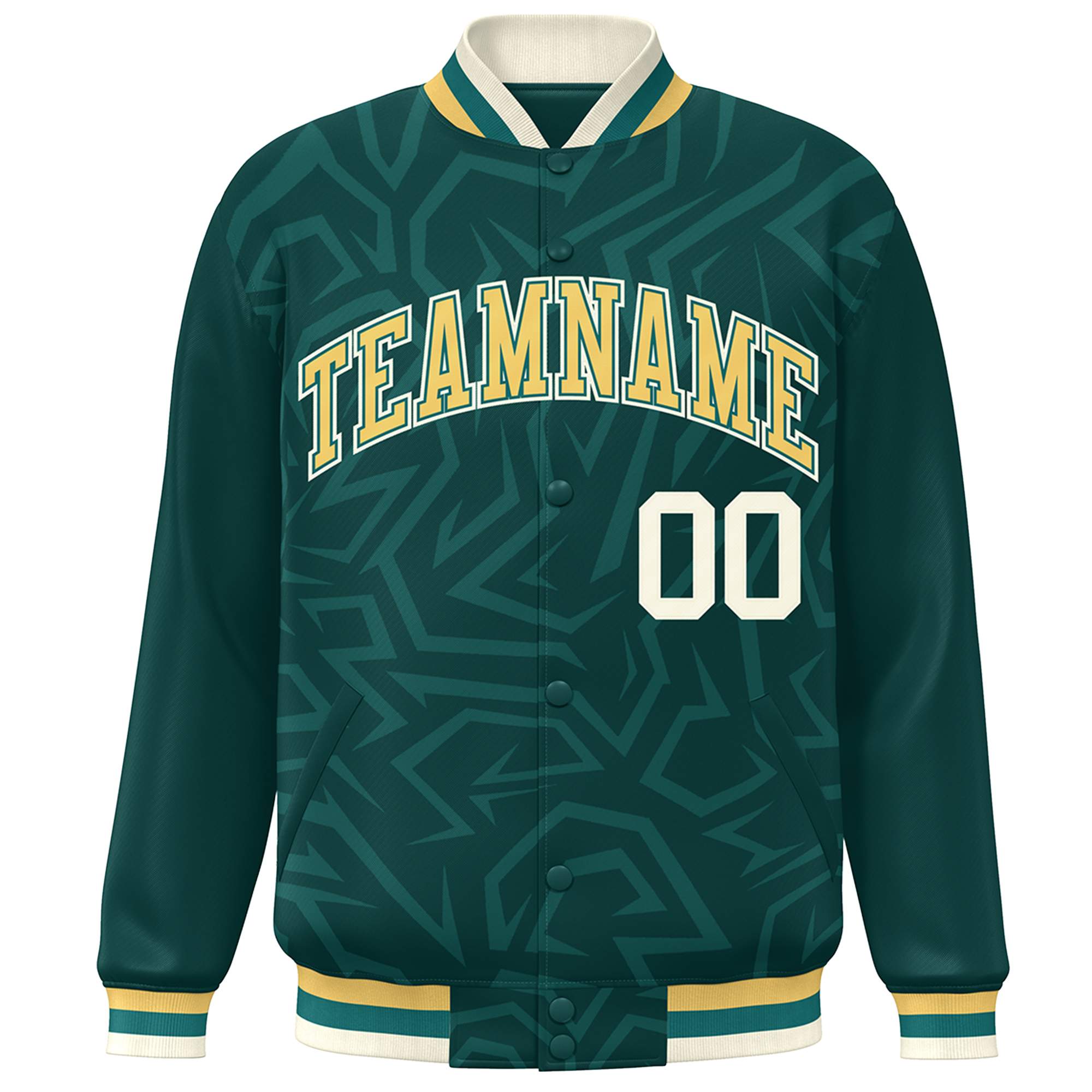 Custom Midnight Green Gold-Cream Stripe Graffiti Pattern Varsity Full-Snap Jacket