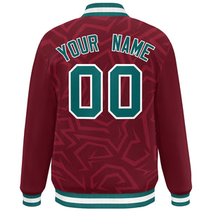 Custom Crimson Aqua-White Stripe Graffiti Pattern Varsity Full-Snap Jacket