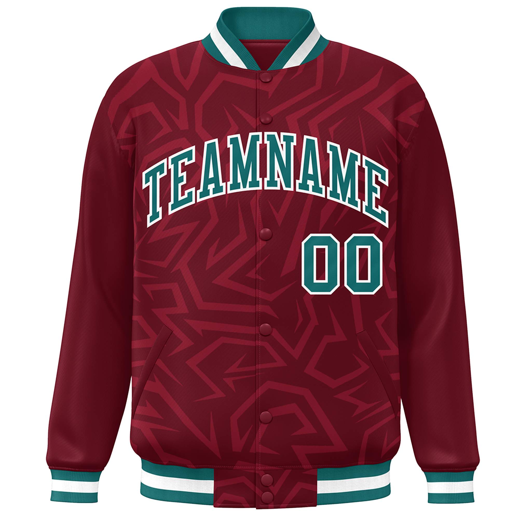 Custom Crimson Aqua-White Stripe Graffiti Pattern Varsity Full-Snap Jacket