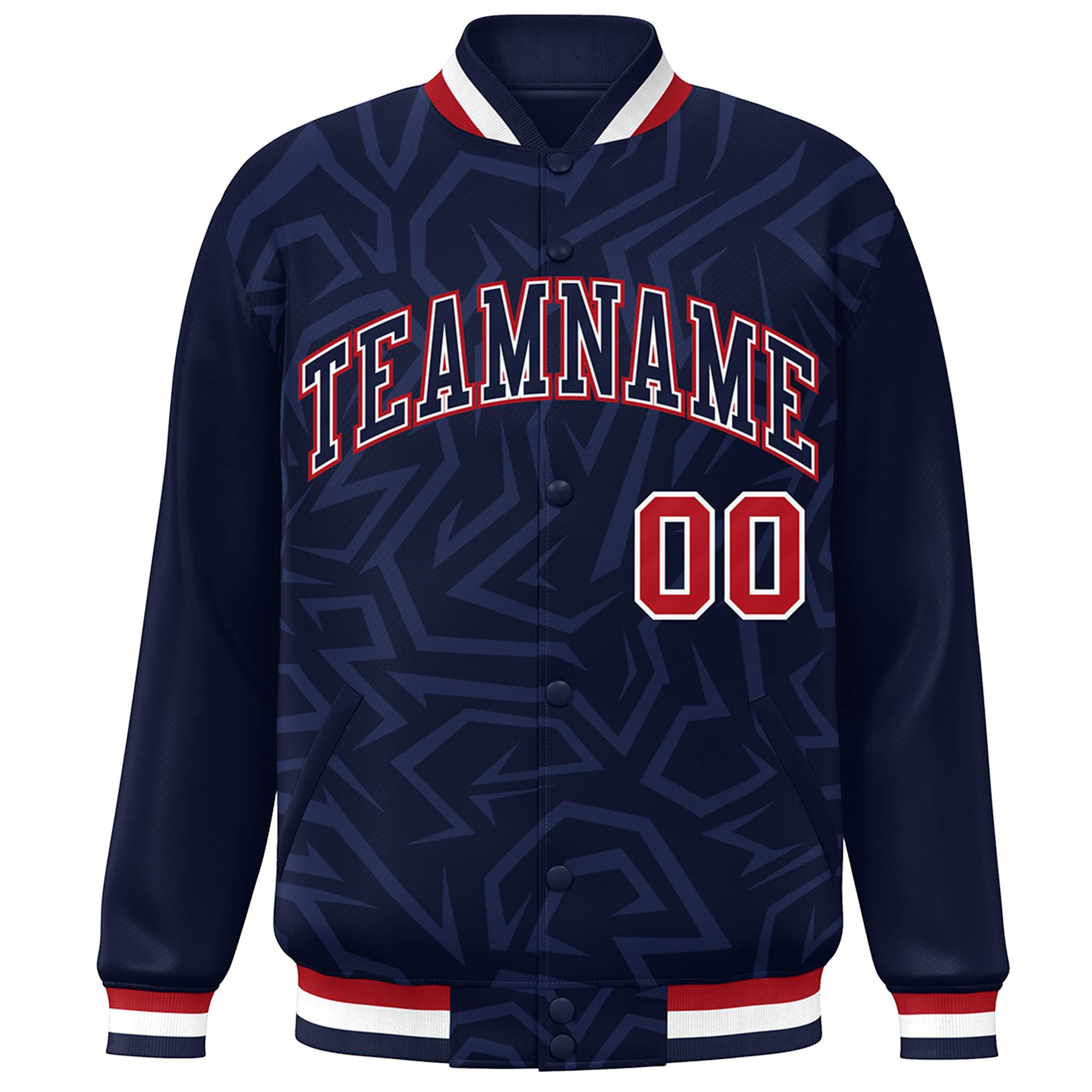 Custom Navy White-Red Stripe Graffiti Pattern Varsity Full-Snap Jacket