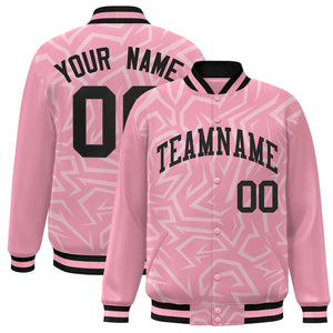 Custom Pink Black Stripe Graffiti Pattern Varsity Full-Snap Jacket