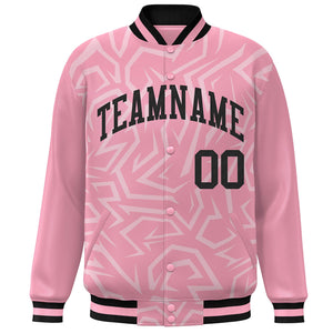 Custom Pink Black Stripe Graffiti Pattern Varsity Full-Snap Jacket