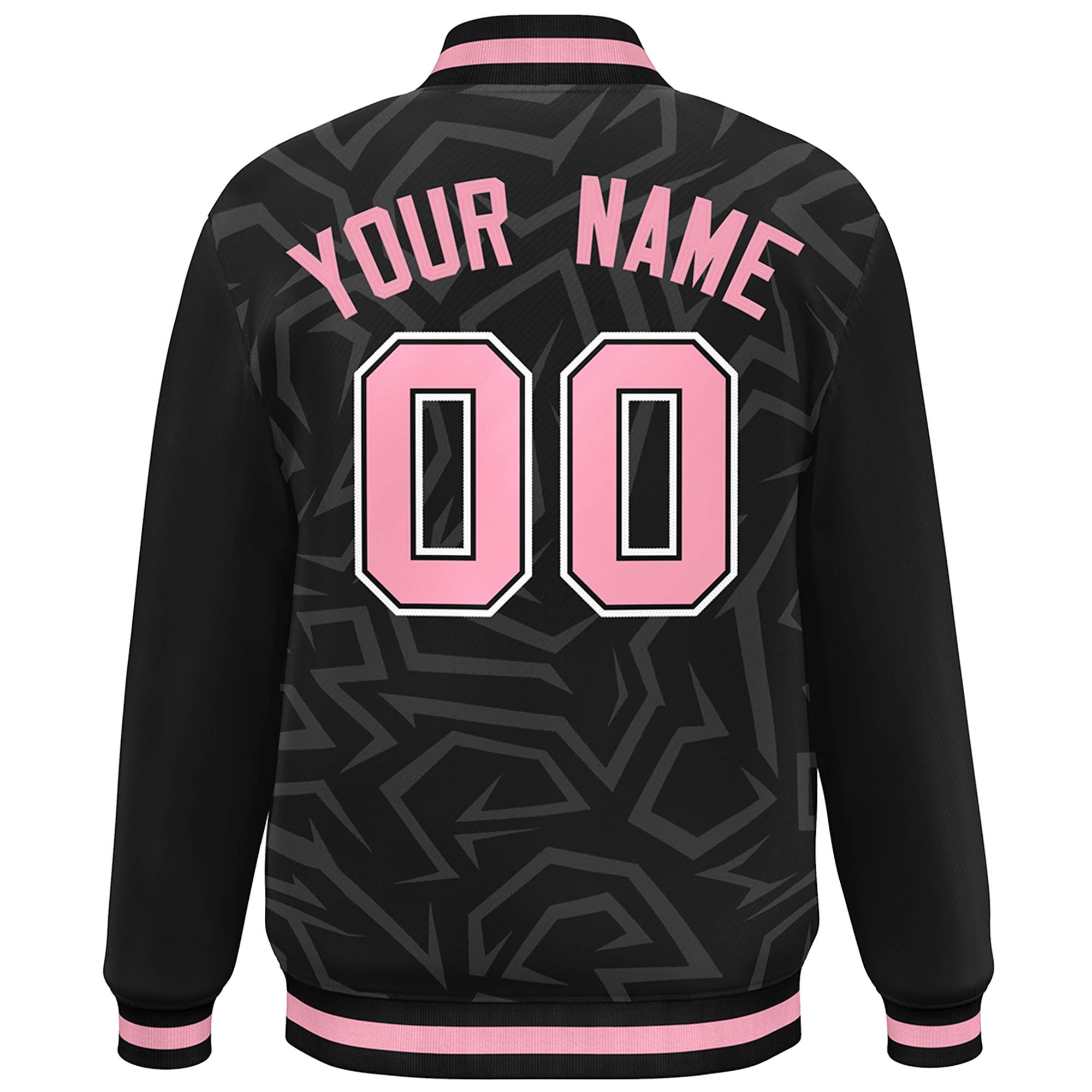 Custom Black Pink-White Stripe Graffiti Pattern Varsity Full-Snap Jacket