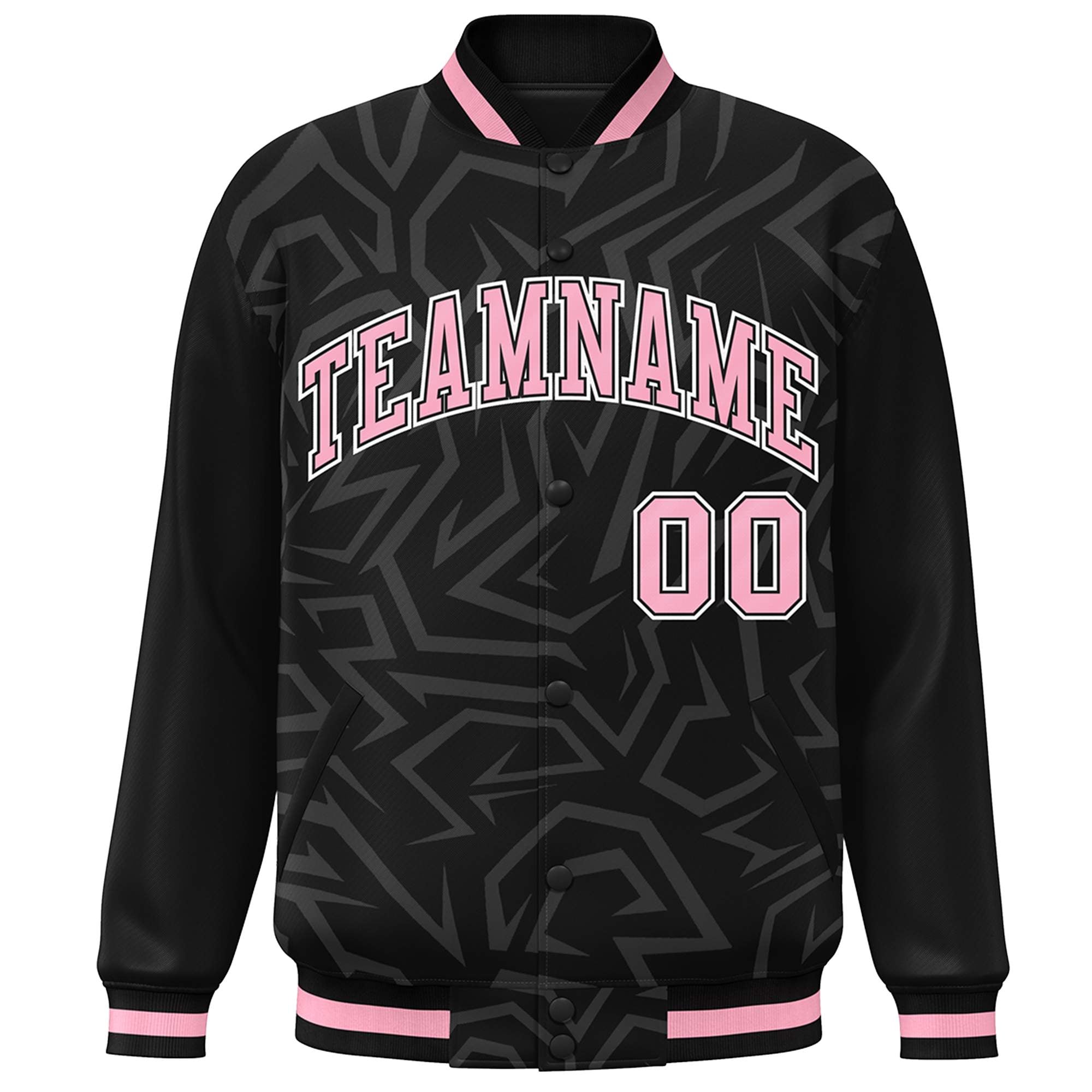 Custom Black Pink-White Stripe Graffiti Pattern Varsity Full-Snap Jacket