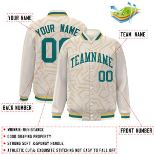 Custom Cream Aqua Stripe Graffiti Pattern Varsity Full-Snap Jacket