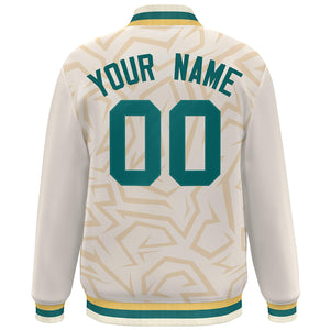 Custom Cream Aqua Stripe Graffiti Pattern Varsity Full-Snap Jacket