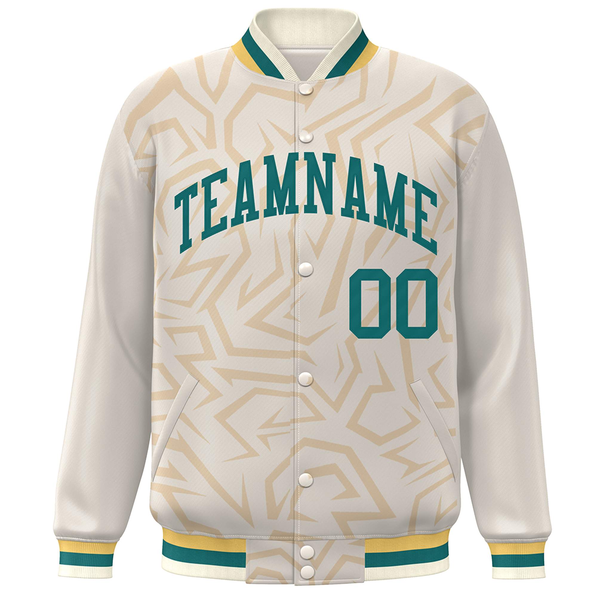 Custom Cream Aqua Stripe Graffiti Pattern Varsity Full-Snap Jacket