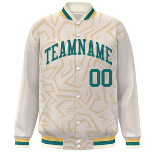 Custom Cream Aqua Stripe Graffiti Pattern Varsity Full-Snap Jacket