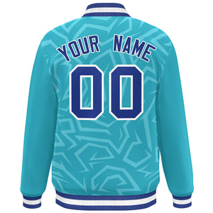 Custom Light Blue Royal-White Stripe Graffiti Pattern Varsity Full-Snap Jacket