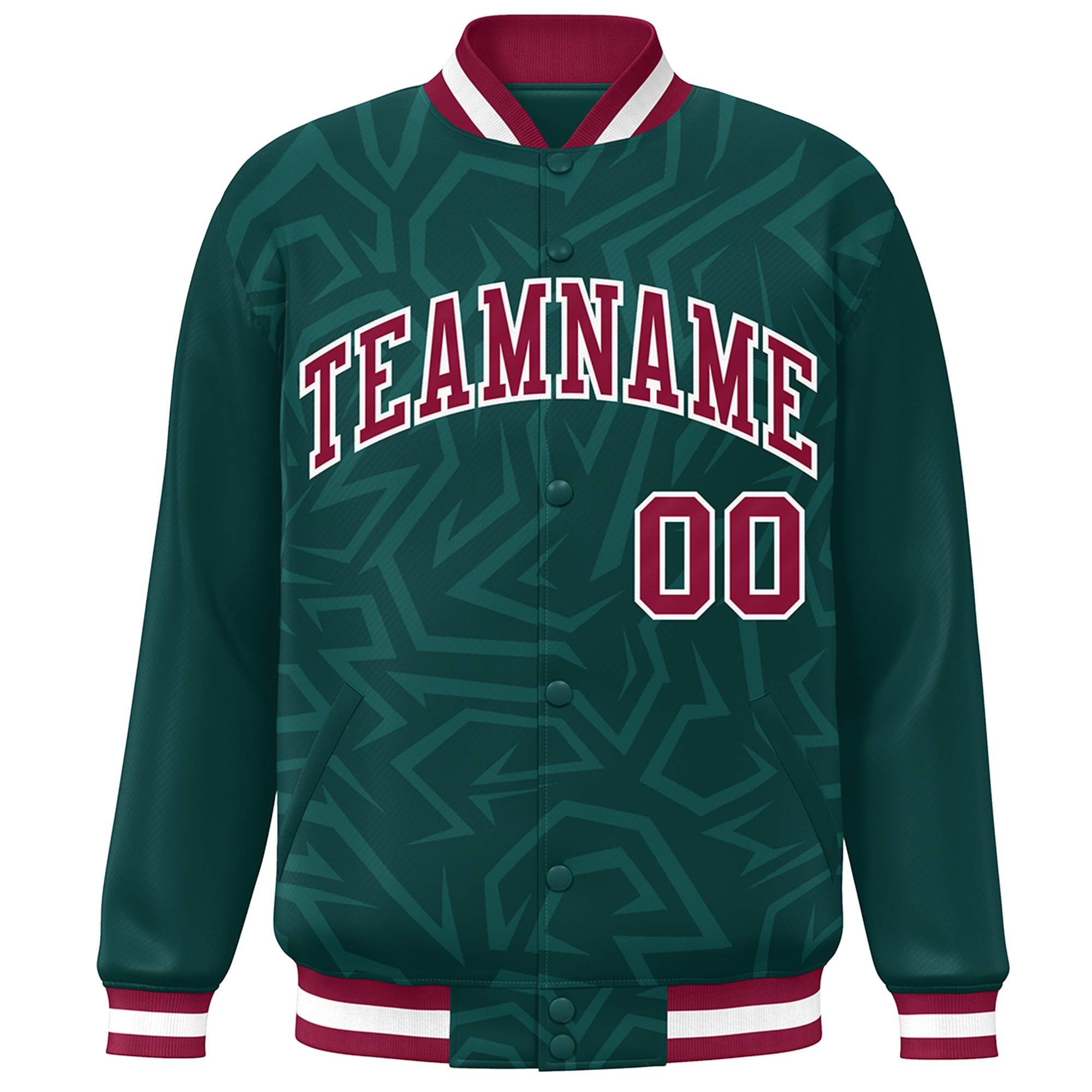 Custom Midnight Green Crimson-White Stripe Graffiti Pattern Varsity Full-Snap Jacket