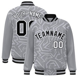 Custom Gray Black-White Stripe Graffiti Pattern Varsity Full-Snap Jacket