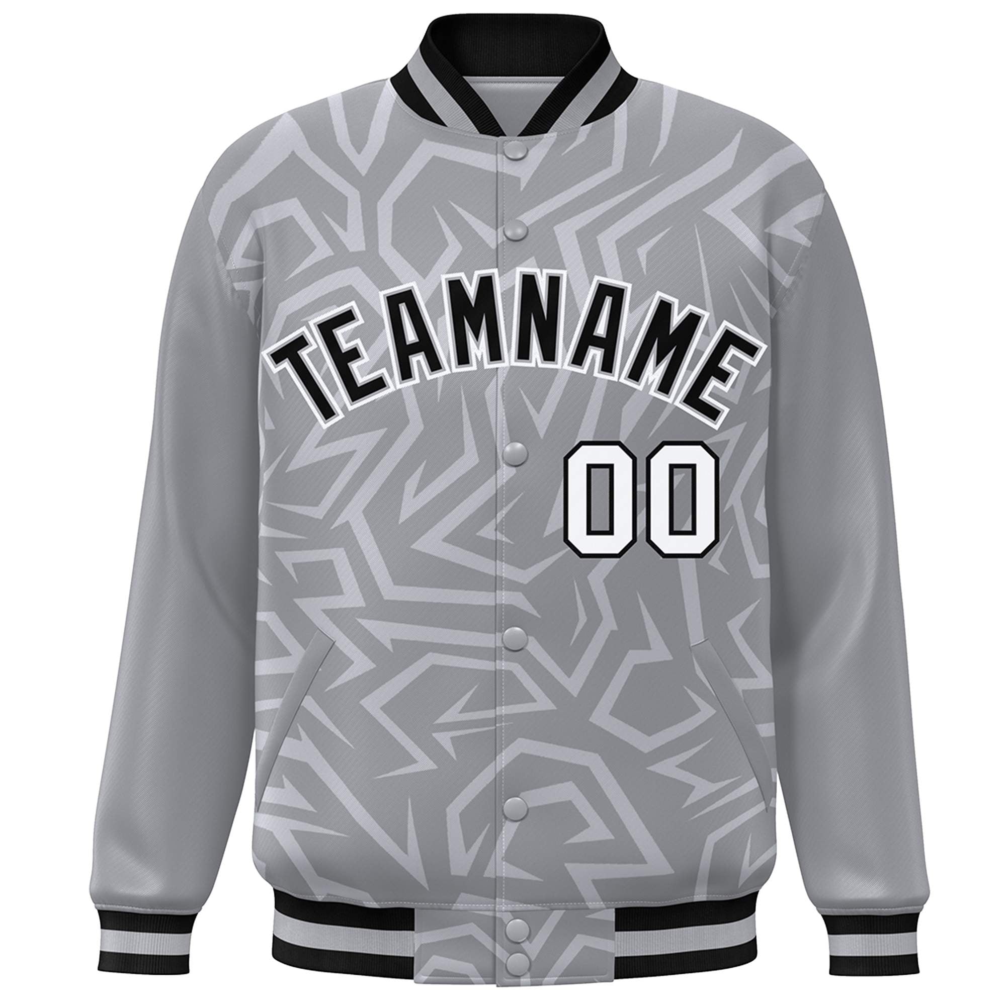 Custom Gray Black-White Stripe Graffiti Pattern Varsity Full-Snap Jacket