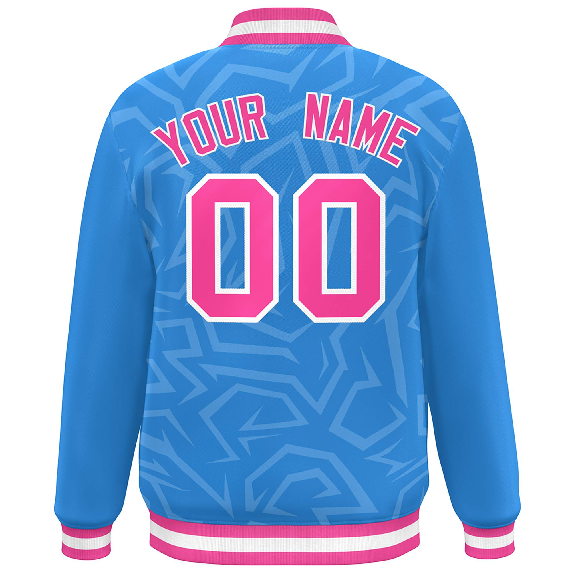 Custom Powder Blue Pink-White Stripe Graffiti Pattern Varsity Full-Snap Jacket