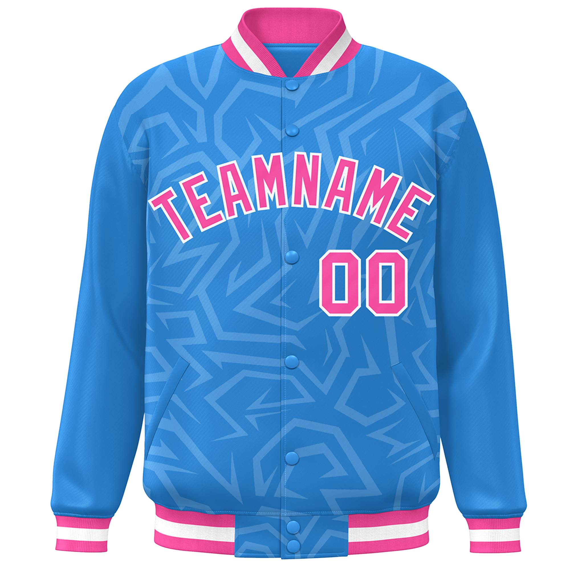 Custom Powder Blue Pink-White Stripe Graffiti Pattern Varsity Full-Snap Jacket