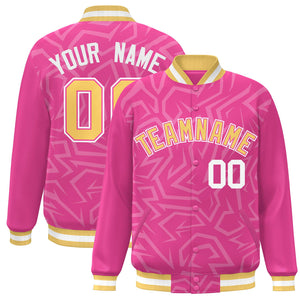 Custom Pink Gold-White Stripe Graffiti Pattern Varsity Full-Snap Jacket